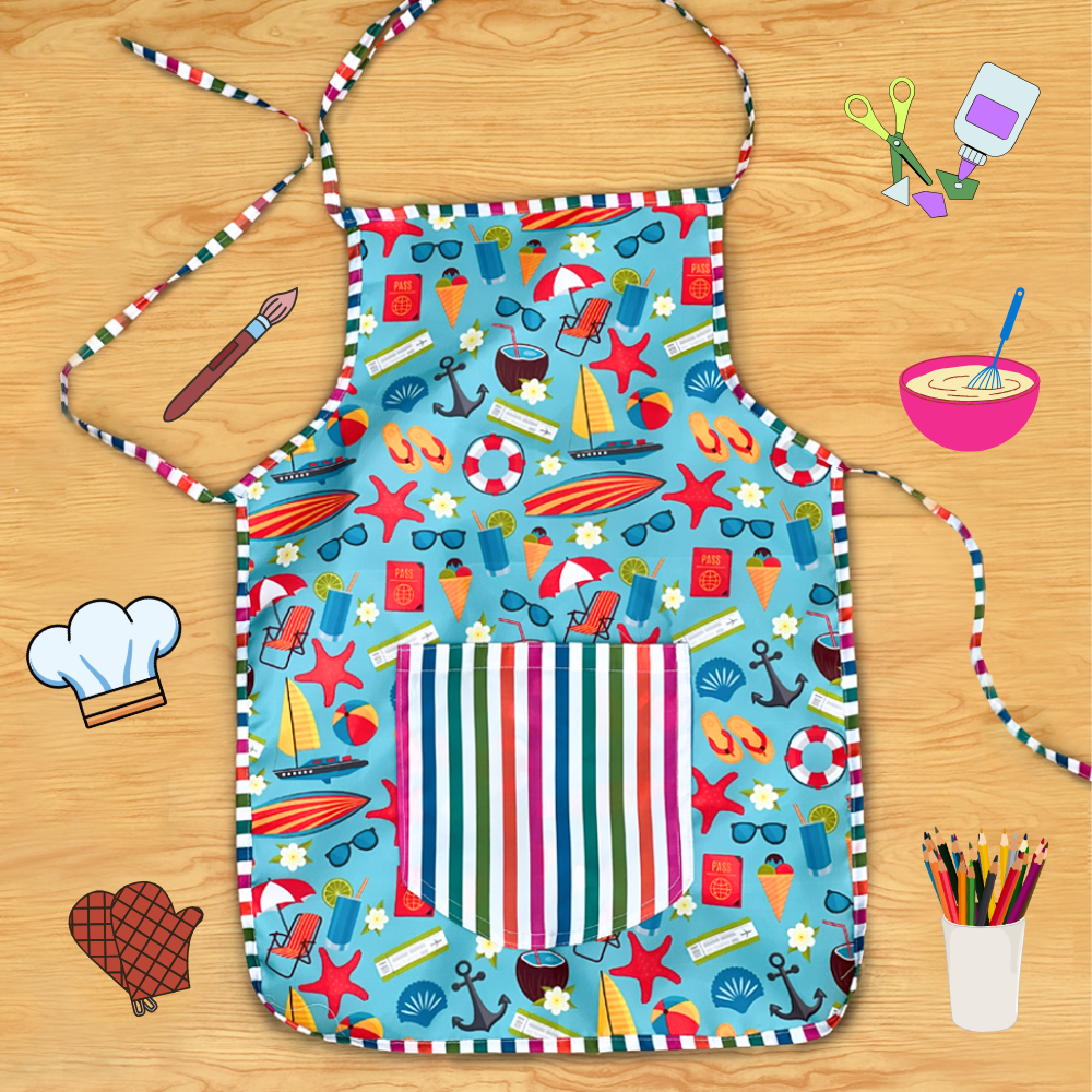 Colorful apron with beach-themed