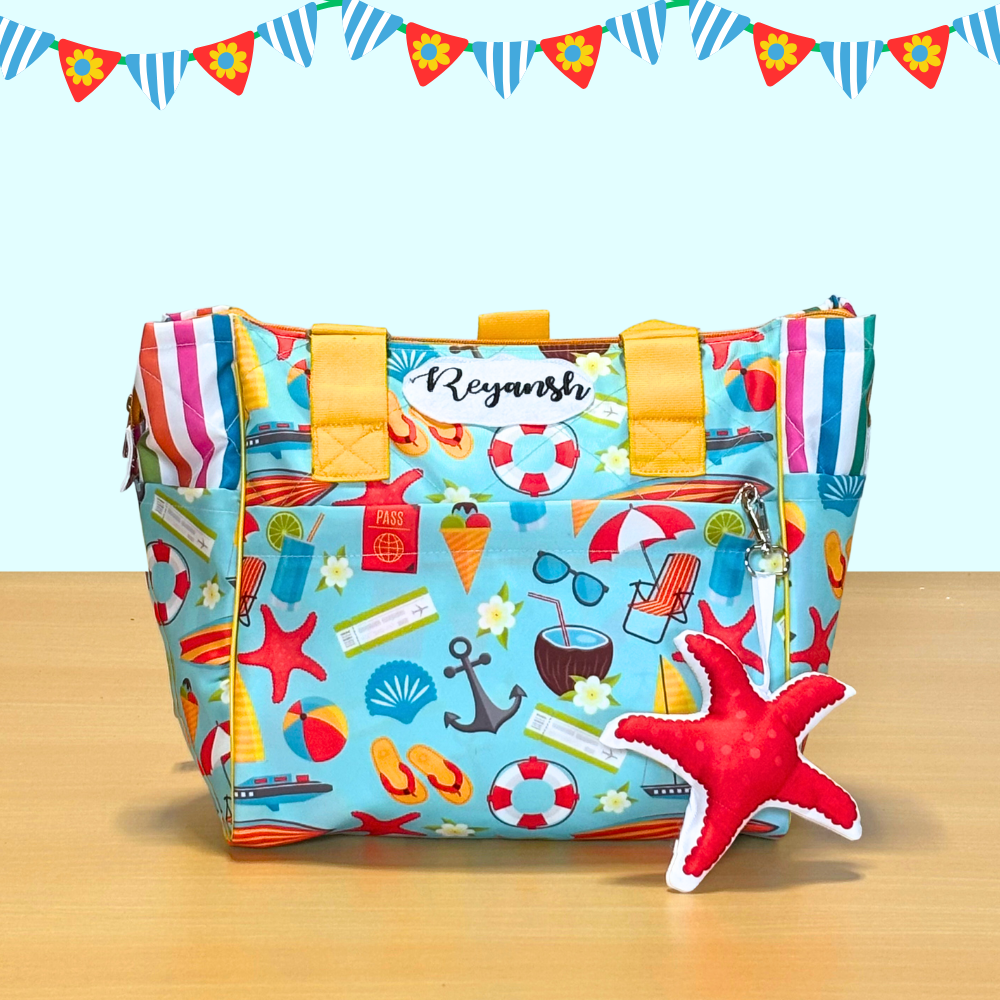 Colorful beach-themed bag