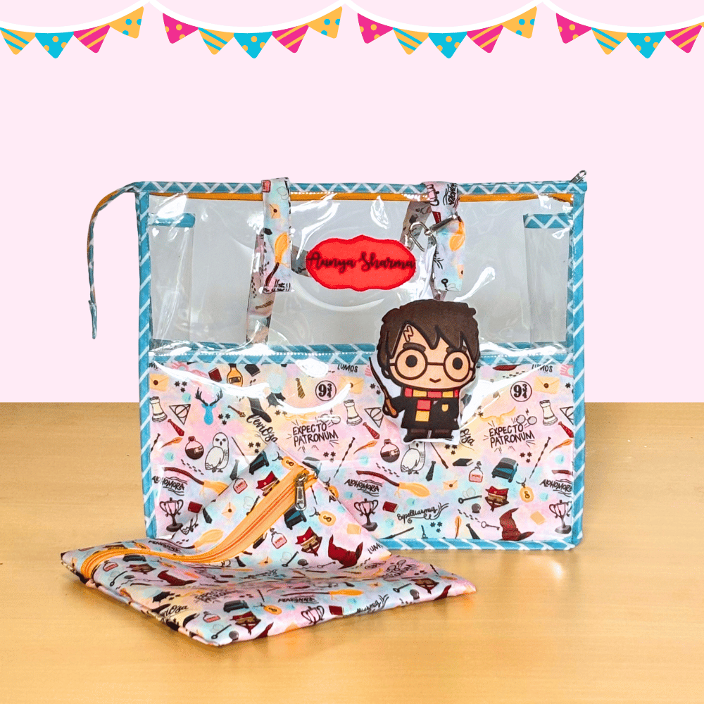 Clear plastic bag with cartoon character