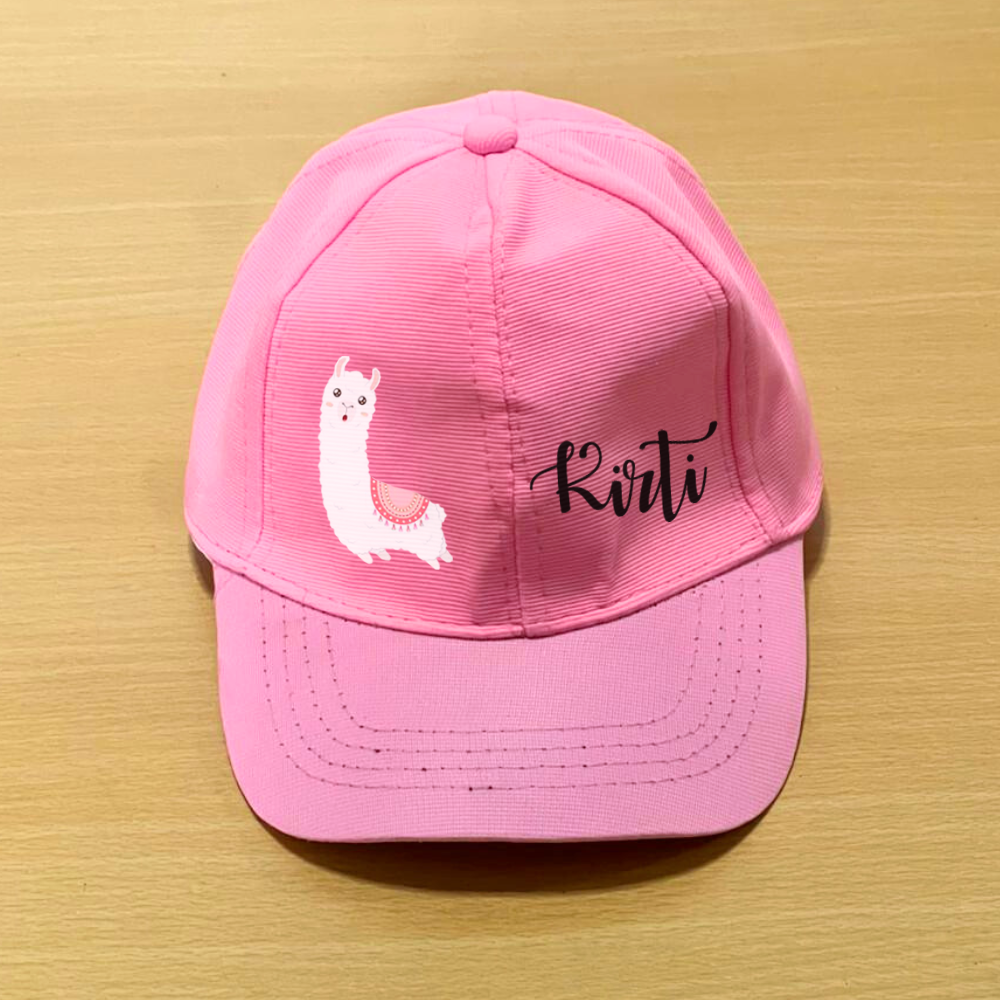 Pink cap with a llama