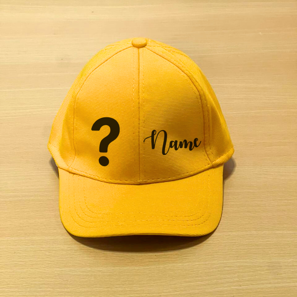 Yellow cap with a question mark
