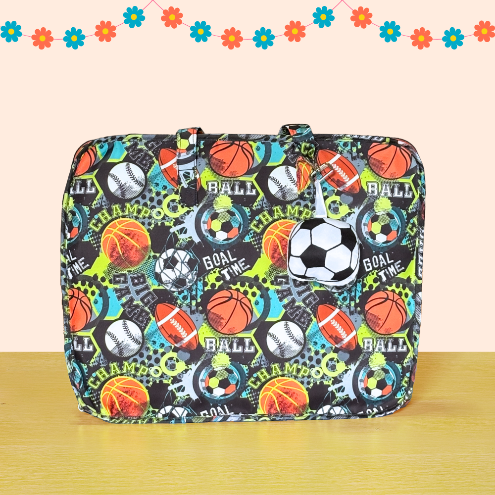 Colorful bag with sports-themed
