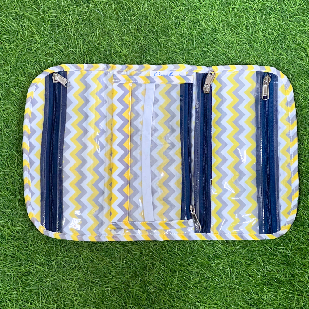 Patterned pouch with zippers