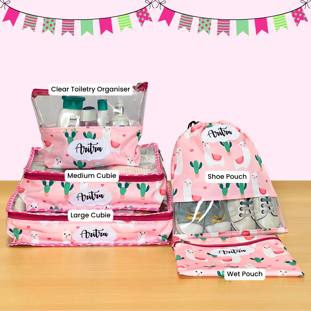 Set of pink toiletry organizers