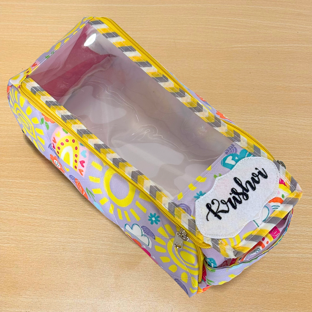 Colorful pencil case with a clear window