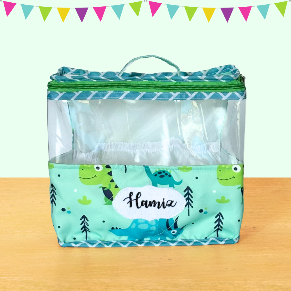 Clear pouch with dinosaur pattern