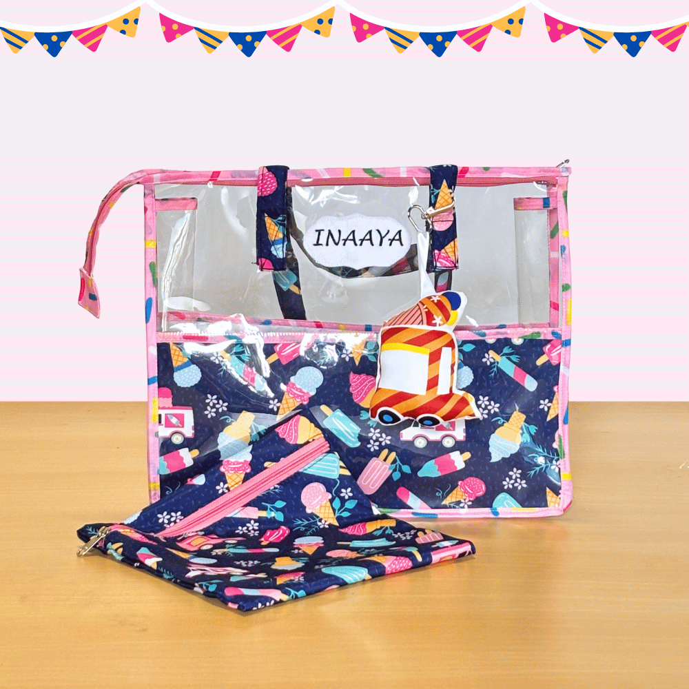 Clear pouch with colorful design
