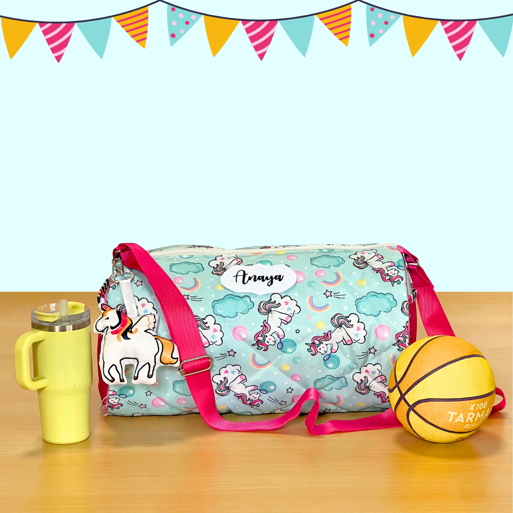 Unicorn-themed duffel bag