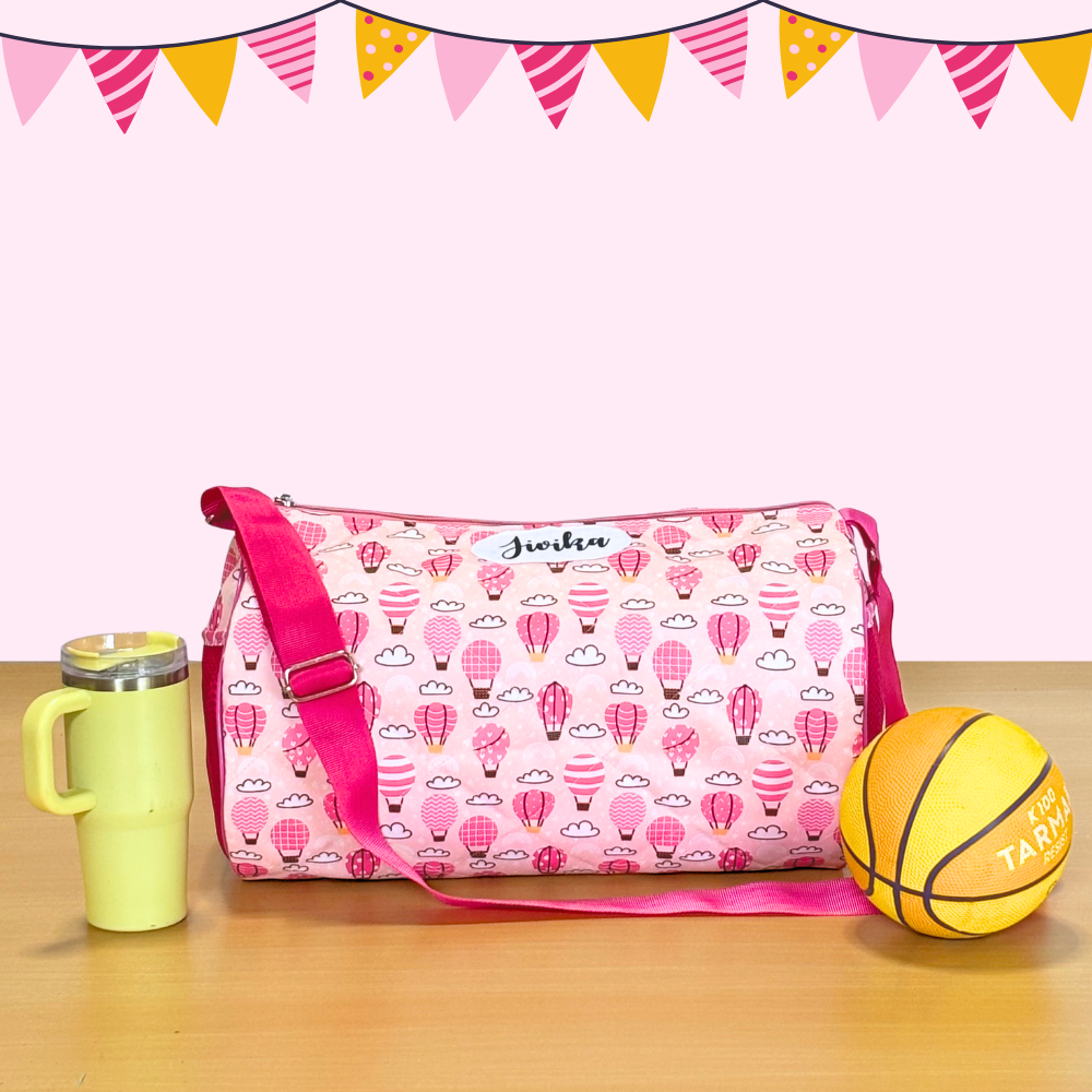Pink duffel bag