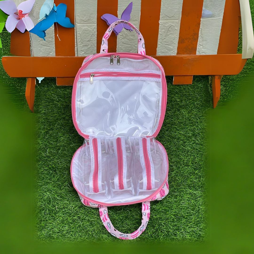 Pink and transparent makeup bag