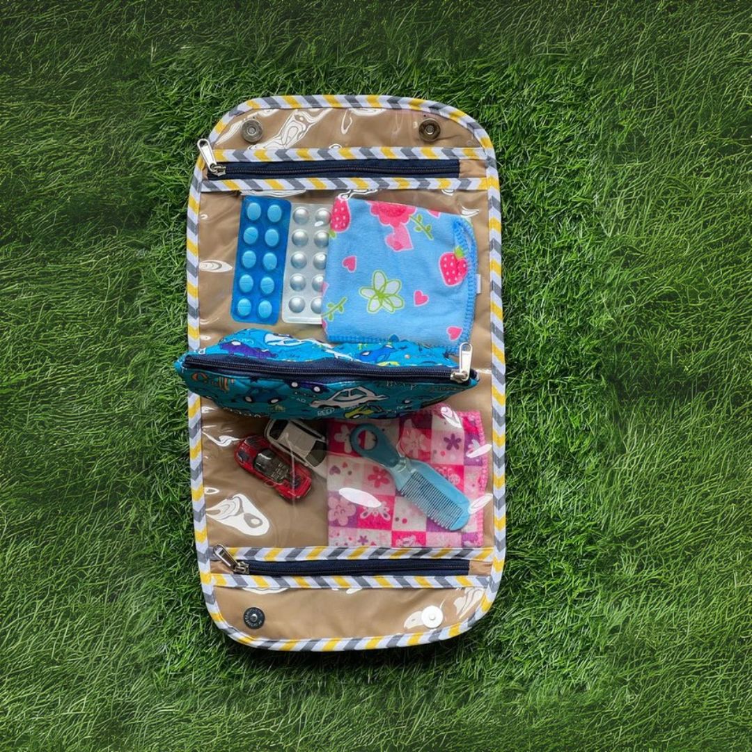 Colorful sewing kit on grass