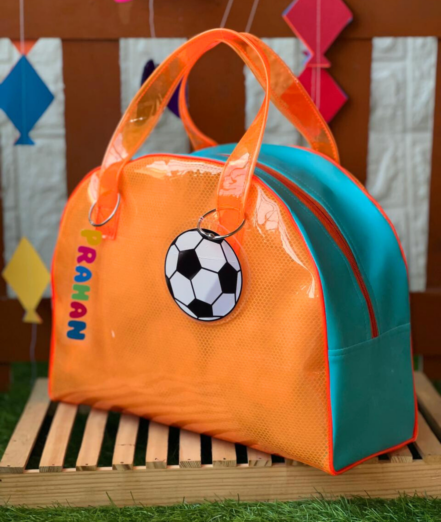 tote bag for kids with football keychain