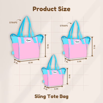 Sling tote bag with measurements