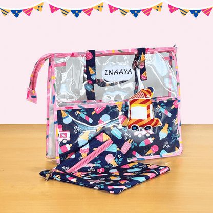 Clear pouch with colorful design