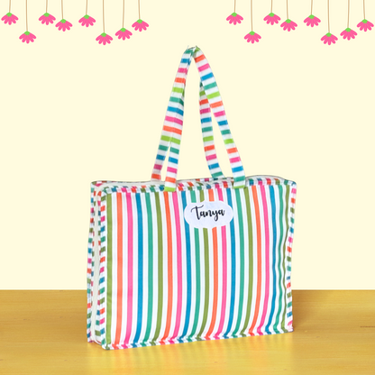 Colorful striped tote bag