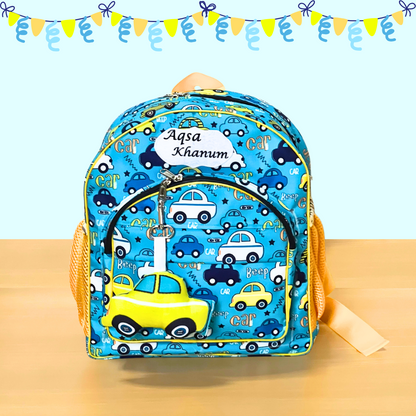 Children's backpack with car pattern