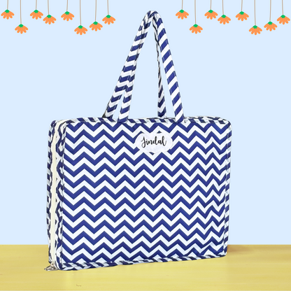 Blue and white chevron patterned bag