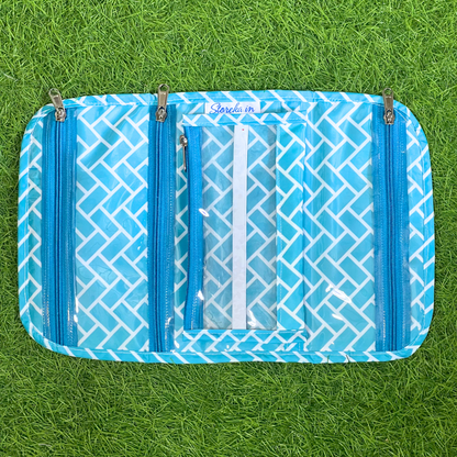 Blue and white patterned travel organizer