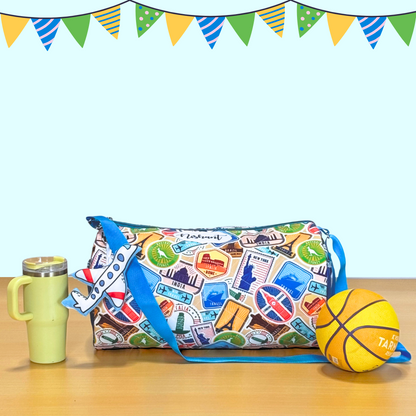 Colorful travel-themed bag