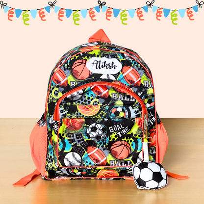 Backpack with sports-themed design