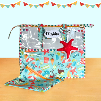 Colorful baby changing pad with starfish design