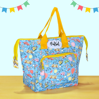 Colorful tote bag with cartoon patterns