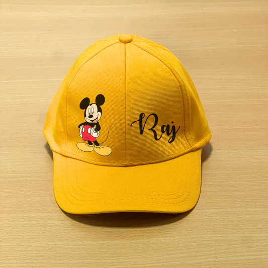 Yellow cap with a cartoon