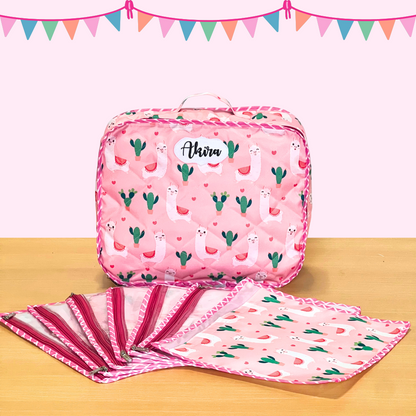 Pink pouch with cactus and llama