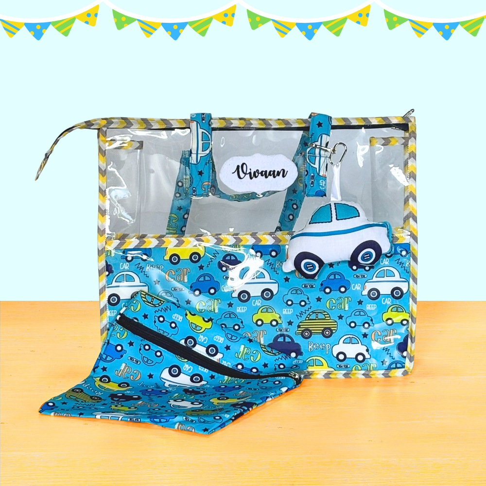 Clear bag with car pattern