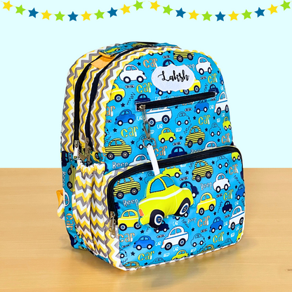 Backpack with car pattern