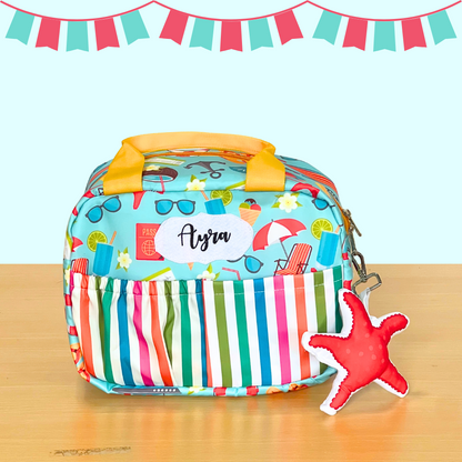 Colorful beach-themed lunch bag