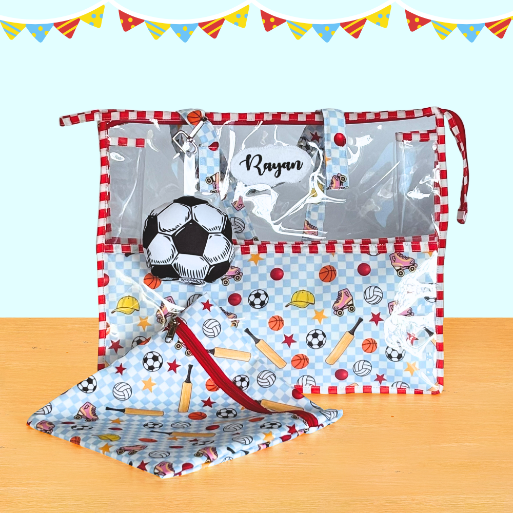 Children's play mat with sports-themed design
