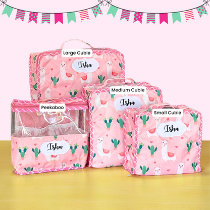 Set of pink storage cubbies