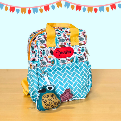 Colorful backpack with floral pattern