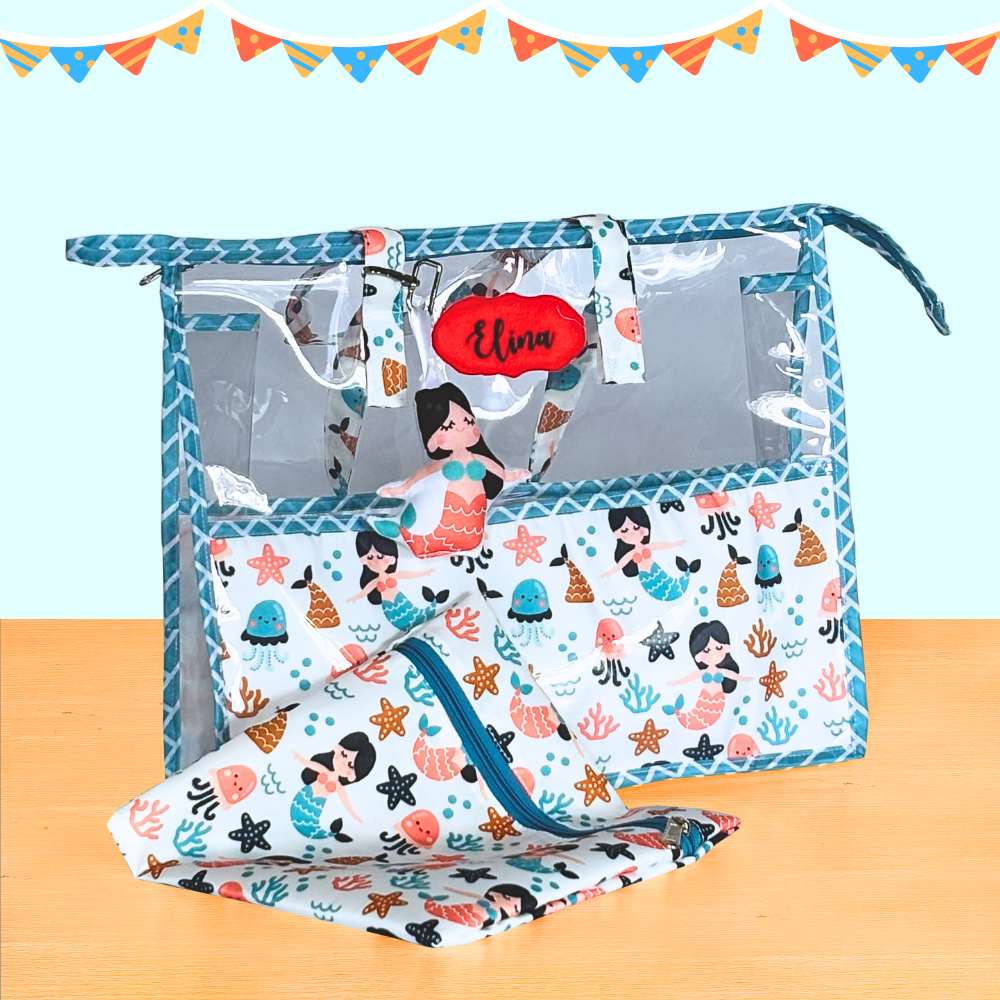 Baby changing bag with mermaid pattern