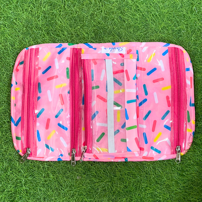 Pink pouch with colorful sprinkles