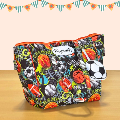 Colorful sports-themed pouch