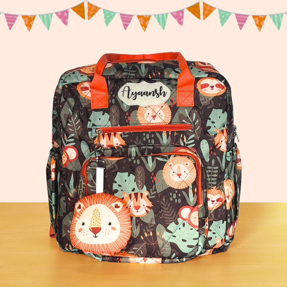 Backpack with lion pattern