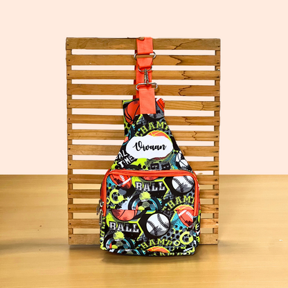 Multicolored sports-themed bag 