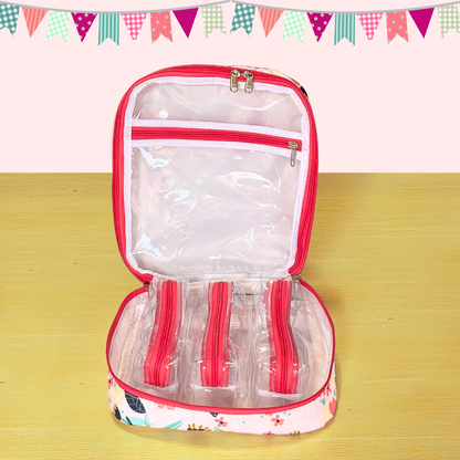 Clear makeup bag with pink zipper 