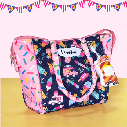 Colorful bag with ice cream pattern