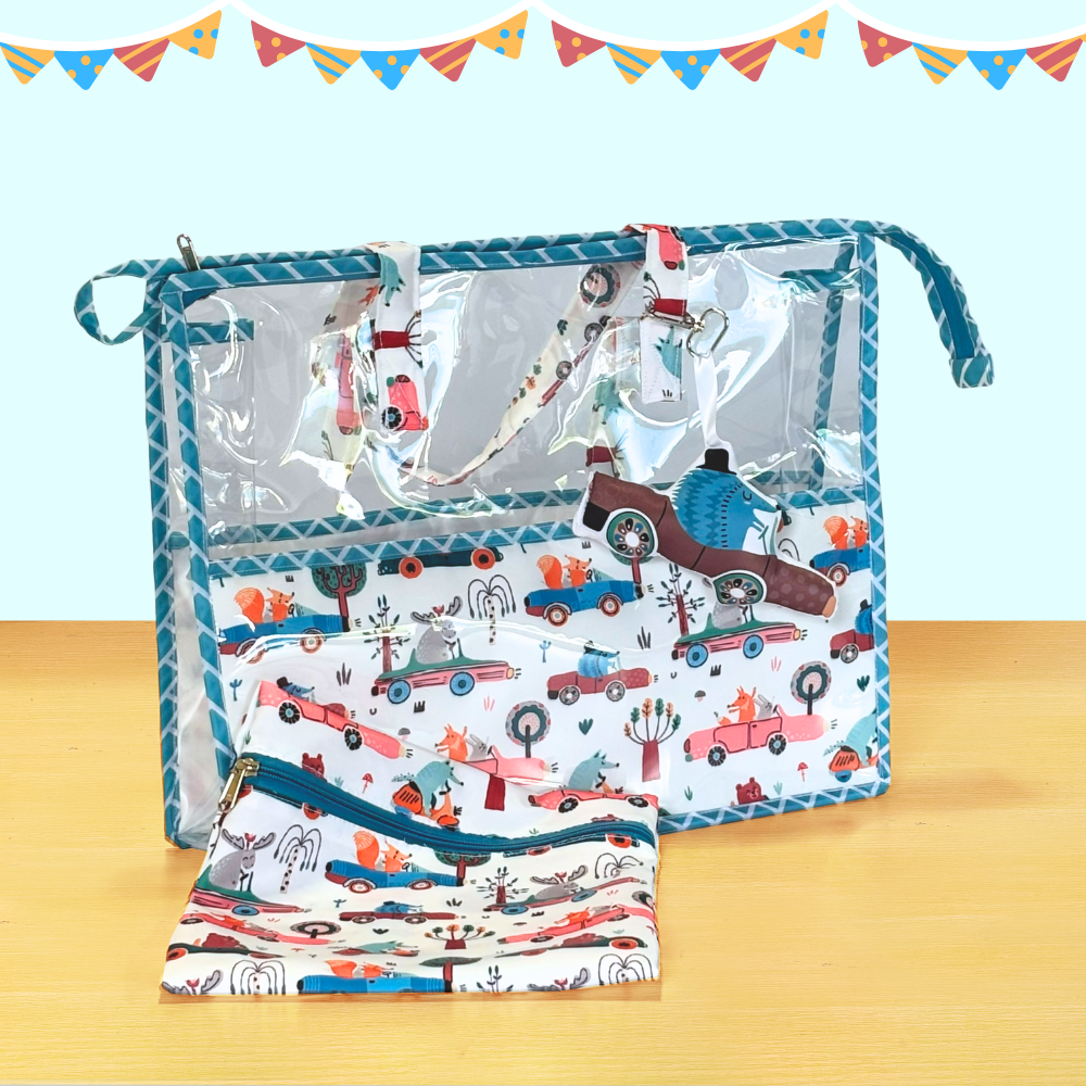 Children's toy storage bag with vehicle pattern 