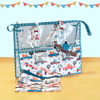Children's toy storage bag with vehicle pattern 