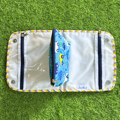 Clear pouch with colorful zipper