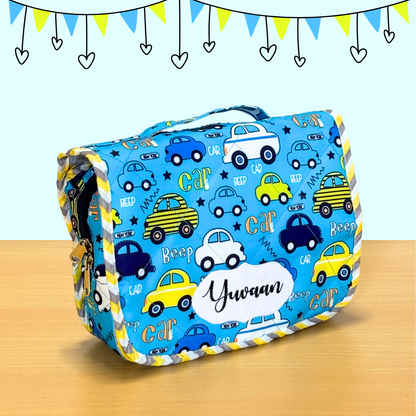 Blue bag with car pattern