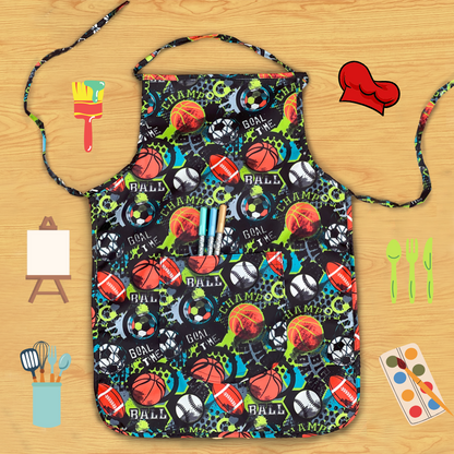 Colorful apron with sports-themed