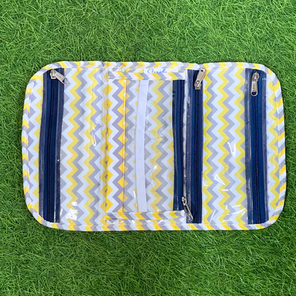 Patterned pouch with zippers