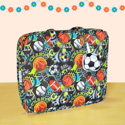 Multicolored sports-themed bag