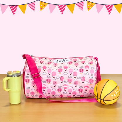Pink duffel bag