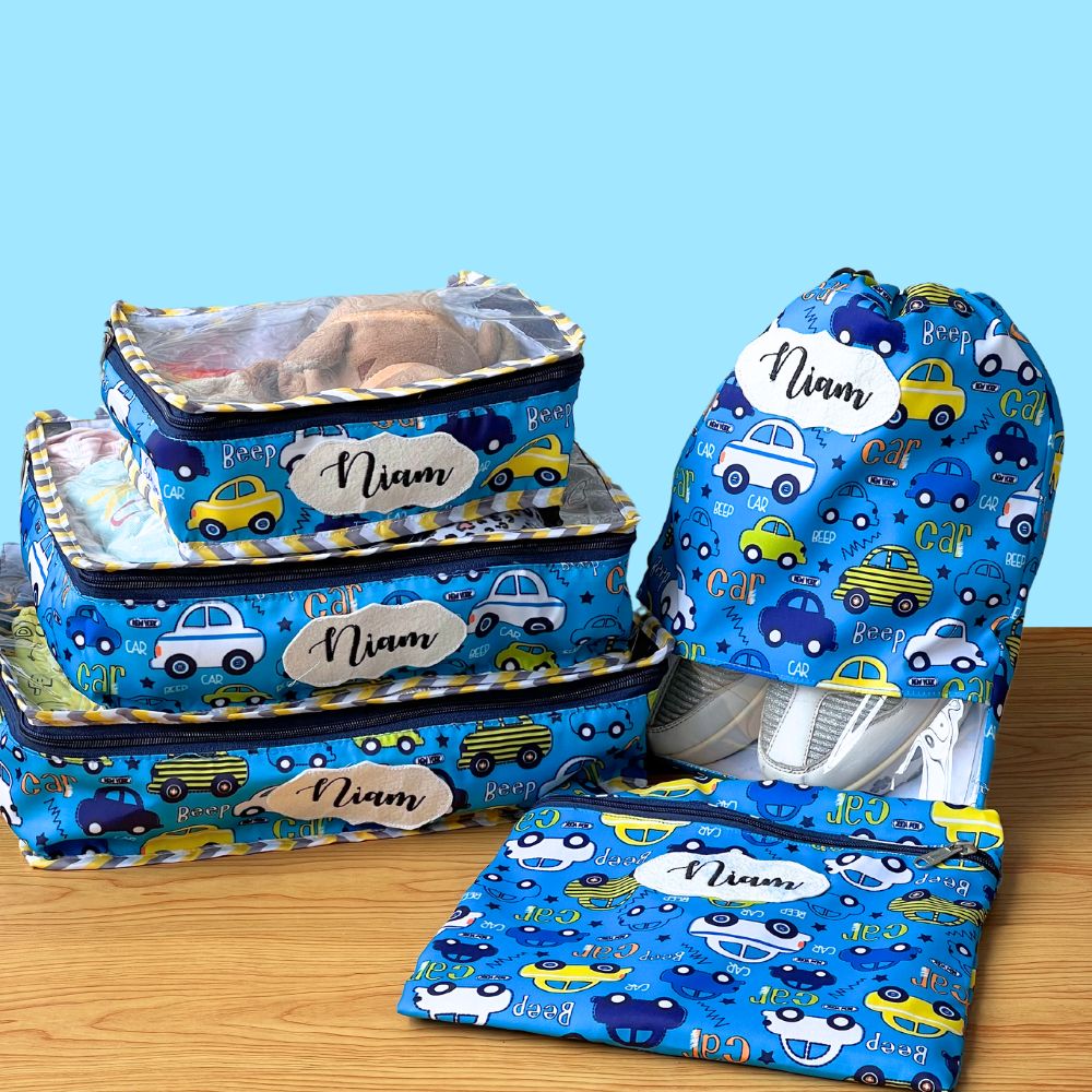 Set of blue travel bags